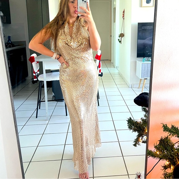 Zara Gold Halter Backless Maxi Dress - Picture 5 of 5